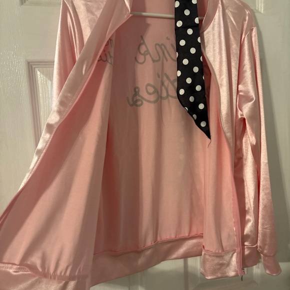 Pink Ladies Satin Jacket Grease Costume Pink Bomber Zip Up Size Large - Picture 5 of 5